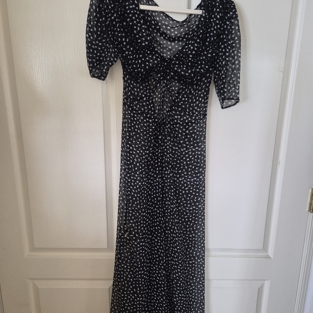 Dana Foley Sheer Black and White Polka Dot Dress